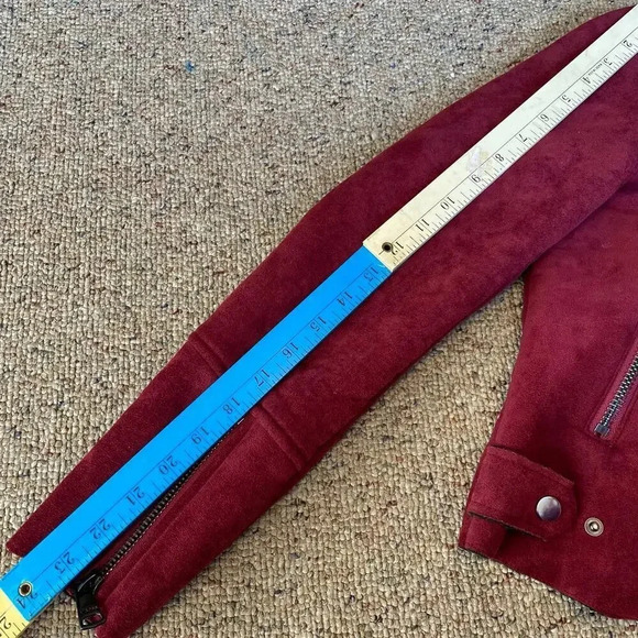 Y2K Vigoss Faux Fur Suede Burgundy Motorcycl Jacket Women S-M Pockets Full Zip - Picture 3 of 9